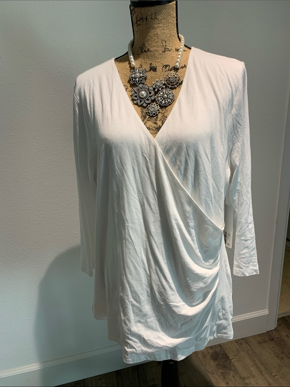 Soft Surroundings White Draped Wrap-Front Tunic